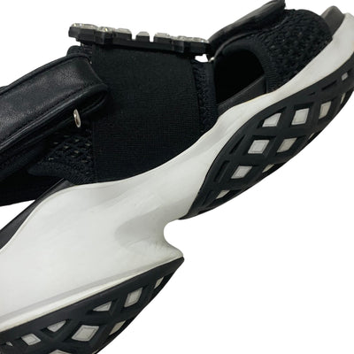 ロジェヴィヴィエ Roger Vivier ヴィヴラン サンダル 靴 シューズ レザー ファブリック ブラック 黒 ストラスバックル ビジュー メッシュ ベルクロ ストラップ