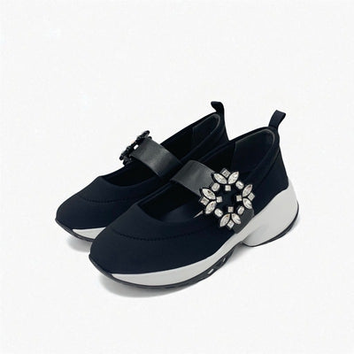 ロジェヴィヴィエ Roger Vivier ヴィヴラン スニーカー 靴 シューズ レザー ファブリック ブラック 黒 バレリーナ ストラスバックル ビジュー ストラップ