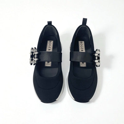 ロジェヴィヴィエ Roger Vivier ヴィヴラン スニーカー 靴 シューズ レザー ファブリック ブラック 黒 バレリーナ ストラスバックル ビジュー ストラップ