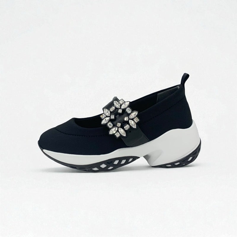 ロジェヴィヴィエ Roger Vivier ヴィヴラン スニーカー 靴 シューズ レザー ファブリック ブラック 黒 バレリーナ ストラスバックル ビジュー ストラップ