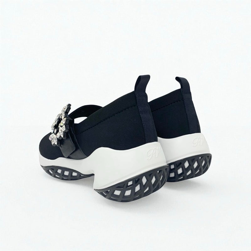 ロジェヴィヴィエ Roger Vivier ヴィヴラン スニーカー 靴 シューズ レザー ファブリック ブラック 黒 バレリーナ ストラスバックル ビジュー ストラップ