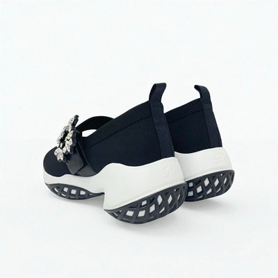 ロジェヴィヴィエ Roger Vivier ヴィヴラン スニーカー 靴 シューズ レザー ファブリック ブラック 黒 バレリーナ ストラスバックル ビジュー ストラップ
