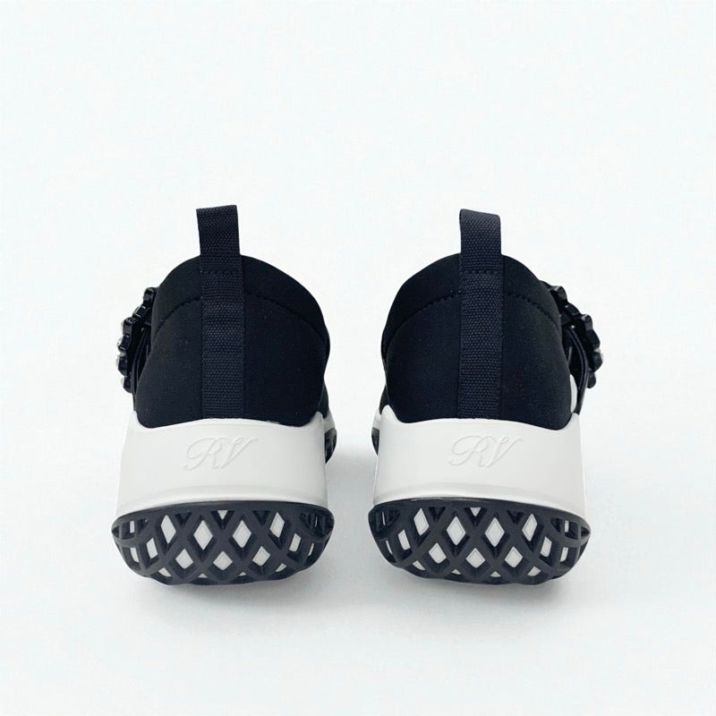 ロジェヴィヴィエ Roger Vivier ヴィヴラン スニーカー 靴 シューズ レザー ファブリック ブラック 黒 バレリーナ ストラスバックル ビジュー ストラップ
