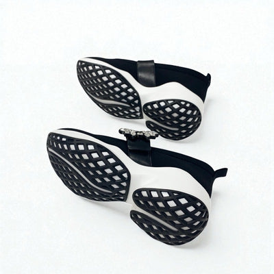 ロジェヴィヴィエ Roger Vivier ヴィヴラン スニーカー 靴 シューズ レザー ファブリック ブラック 黒 バレリーナ ストラスバックル ビジュー ストラップ