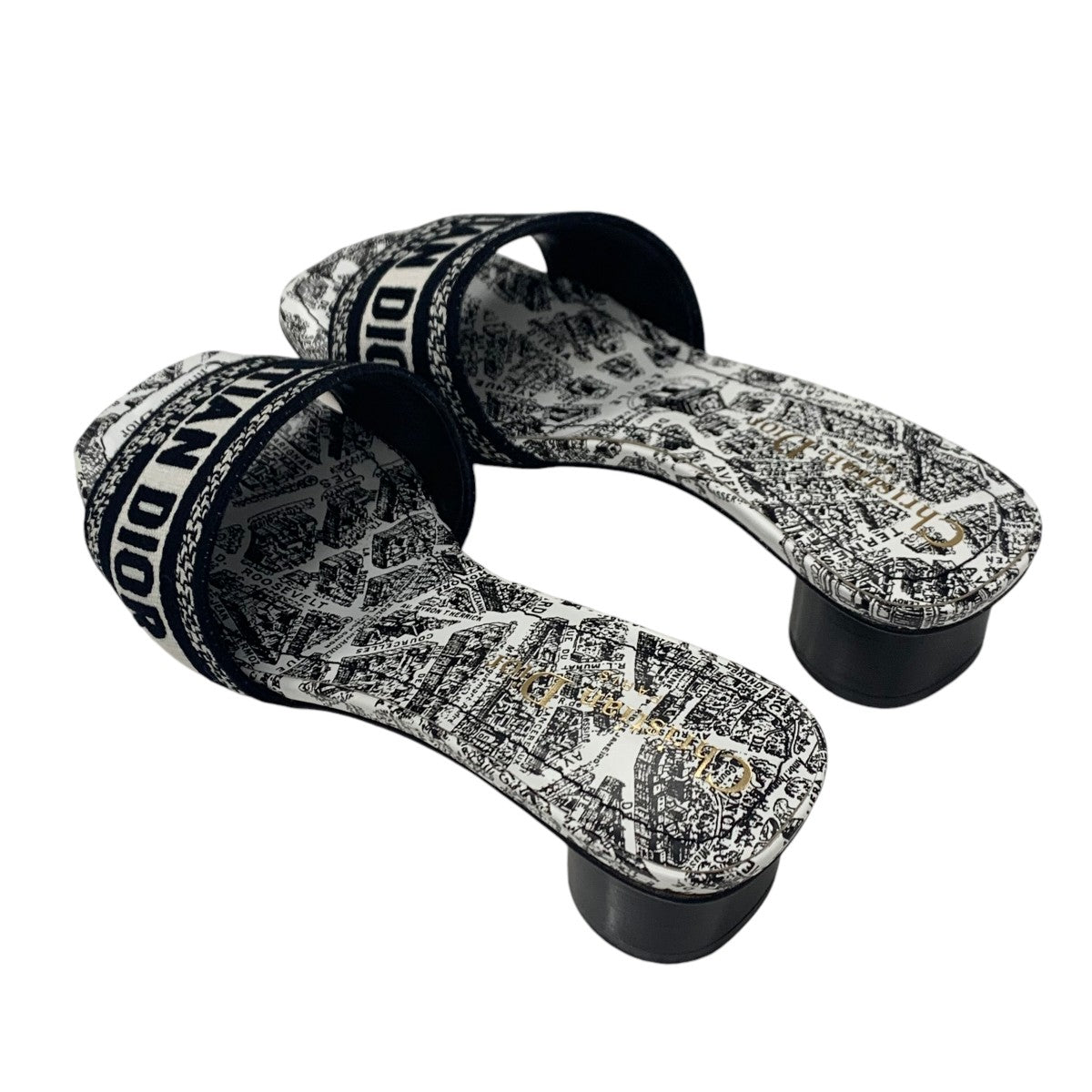 クリスチャンディオール CHRISTIAN DIOR DWAY サンダル 靴 シューズ ファブリック ホワイト ブラック ミュール 刺繍 エンブロイダリー ロゴ