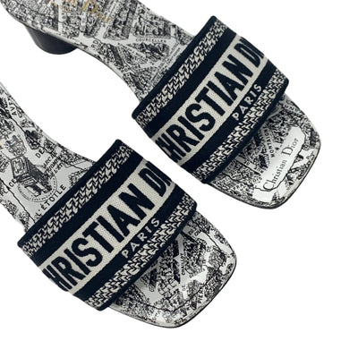 クリスチャンディオール CHRISTIAN DIOR DWAY サンダル 靴 シューズ ファブリック ホワイト ブラック ミュール 刺繍 エンブロイダリー ロゴ