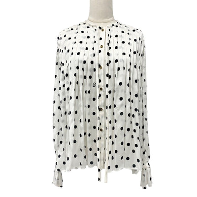 Louis Vuitton LOUIS VUITTON Tops White Black Monogram Sheer Moss Limp Polka Dot Blouse Silk