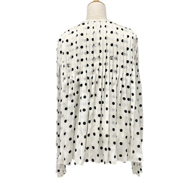 Louis Vuitton LOUIS VUITTON Tops White Black Monogram Sheer Moss Limp Polka Dot Blouse Silk