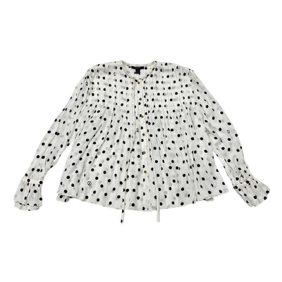 Louis Vuitton LOUIS VUITTON Tops White Black Monogram Sheer Moss Limp Polka Dot Blouse Silk