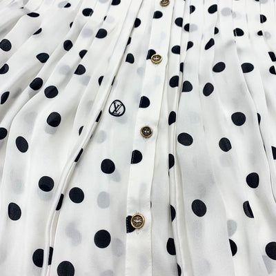 Louis Vuitton LOUIS VUITTON Tops White Black Monogram Sheer Moss Limp Polka Dot Blouse Silk