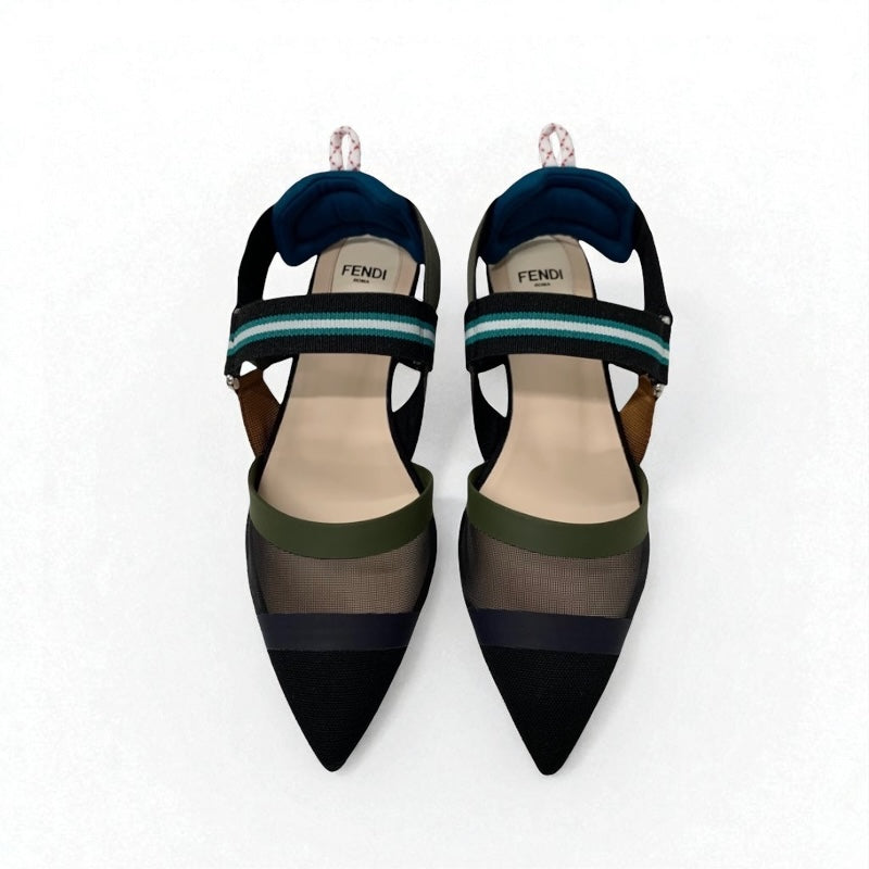 フェンディ FENDI コリブリ フラットシューズ 靴 シューズ ファブリック メッシュ ブラック マルチカラー フラットパンプス ストラップ