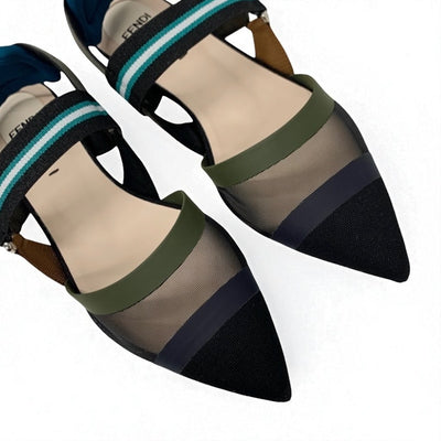 フェンディ FENDI コリブリ フラットシューズ 靴 シューズ ファブリック メッシュ ブラック マルチカラー フラットパンプス ストラップ