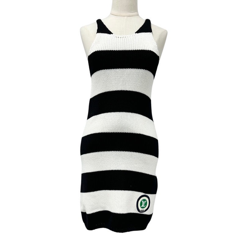 ルイヴィトン LOUIS VUITTON ワンピース コットン ブラック ホワイト ロゴ ワッペン ボーダー