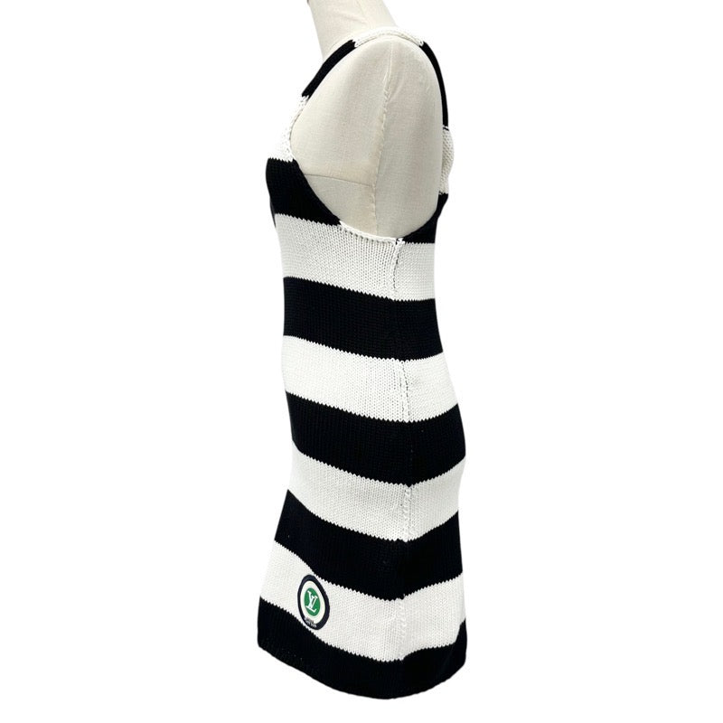 ルイヴィトン LOUIS VUITTON ワンピース コットン ブラック ホワイト ロゴ ワッペン ボーダー