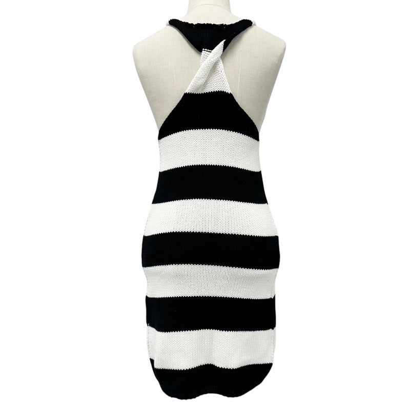 ルイヴィトン LOUIS VUITTON ワンピース コットン ブラック ホワイト ロゴ ワッペン ボーダー