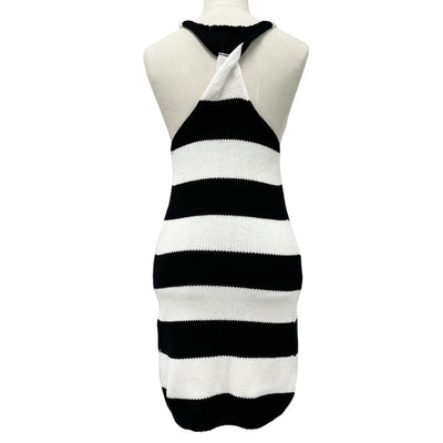 ルイヴィトン LOUIS VUITTON ワンピース コットン ブラック ホワイト ロゴ ワッペン ボーダー