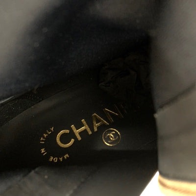 Chanel CHANEL boots, short boots, shoes, suede, beige, black, gold, logo, coco mark, heart charm