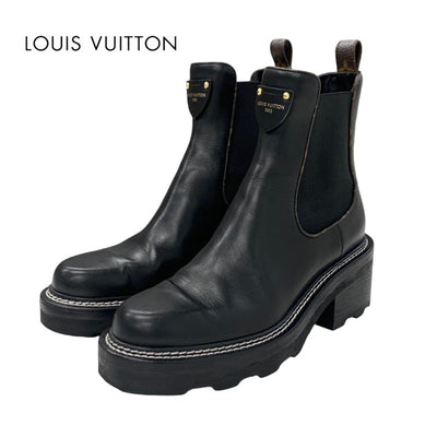 Louis Vuitton LOUIS VUITTON Bobourg Line Monogram Boots Short Boots Shoes Leather Black Ankle Boots Side Gore