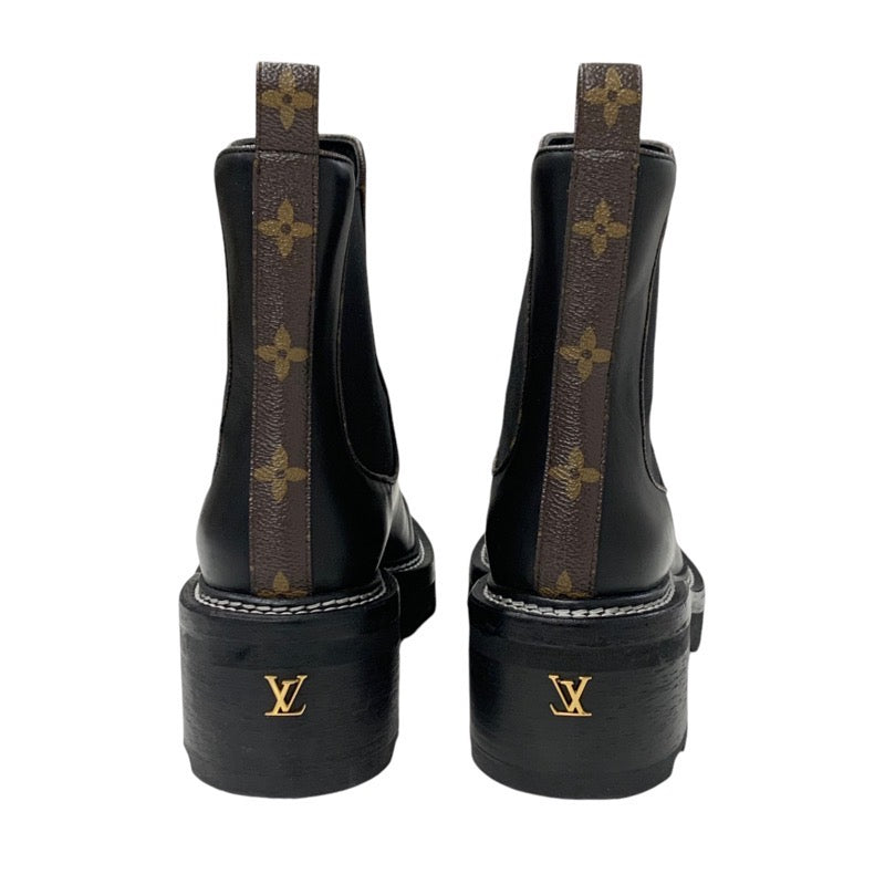 Louis Vuitton LOUIS VUITTON Bobourg Line Monogram Boots Short Boots Shoes Leather Black Ankle Boots Side Gore