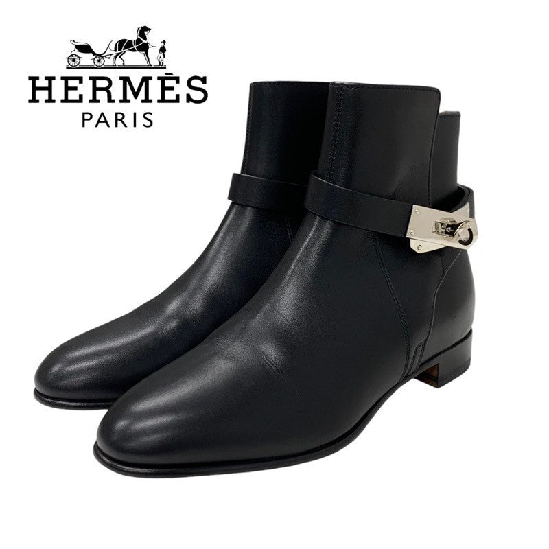 Hermes Neo Boots Short Boots Shoes Leather Black Silver Kelly Metal Fittings