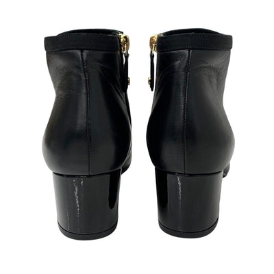 Chanel CHANEL boots, short boots, shoes, leather, fabric, black, coco mark, pearl