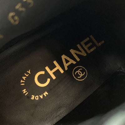 シャネル CHANEL ブーツ ショートブーツ 靴 シューズ レザー ファブリック ブラック 黒 ココマーク パール