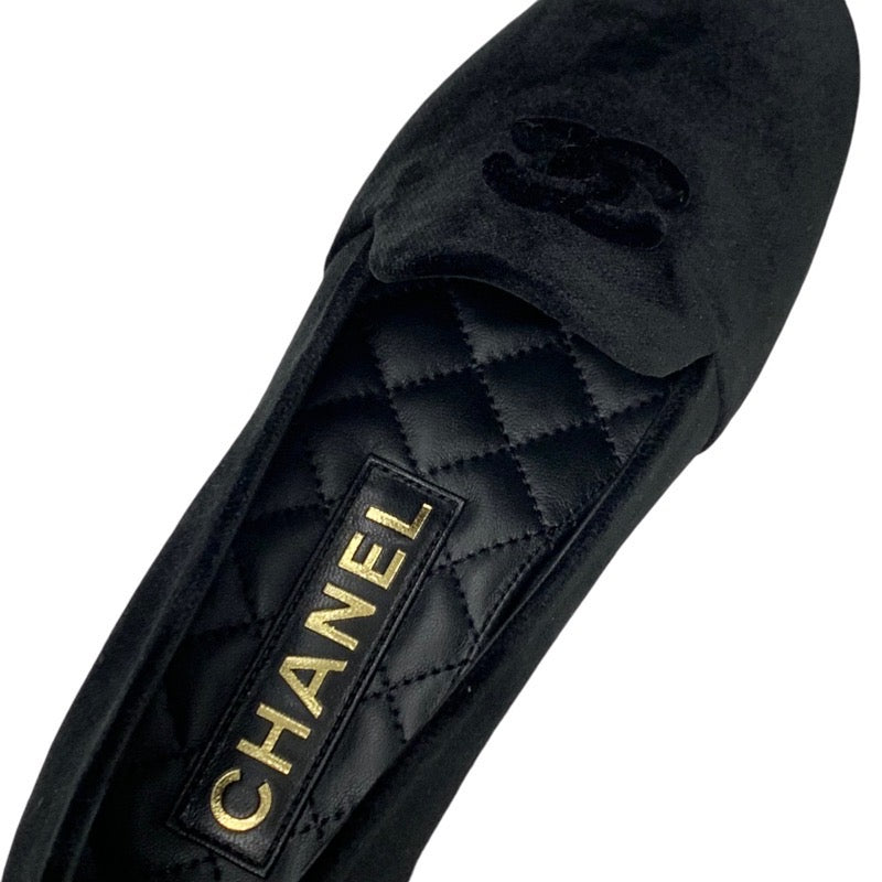 Chanel CHANEL loafers leather shoes shoes velvet black gold unused Coco mark flat shoes opera shoes