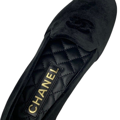 Chanel CHANEL loafers leather shoes shoes velvet black gold unused Coco mark flat shoes opera shoes