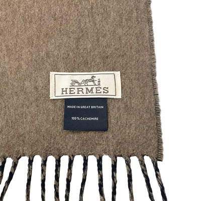 エルメス HERMES マフラー カシミヤ ネイビー ブラウン ロゴ ダブルフェイス ストール