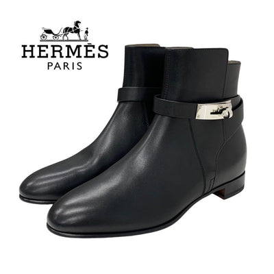 Hermes Neo Boots Short Boots Shoes Leather Black Silver Unused Kelly Metal Fittings