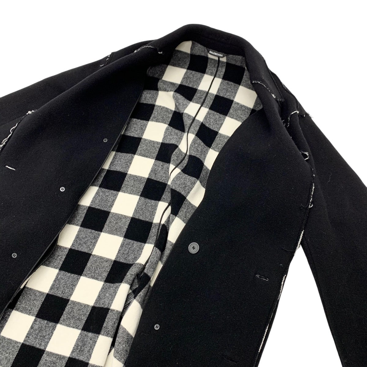 Balenciaga BALENCIAGA Outerwear Black White Coat Raw Edge Coat Oversized Check Men's