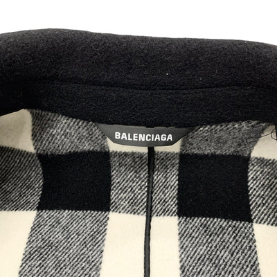 Balenciaga BALENCIAGA Outerwear Black White Coat Raw Edge Coat Oversized Check Men's