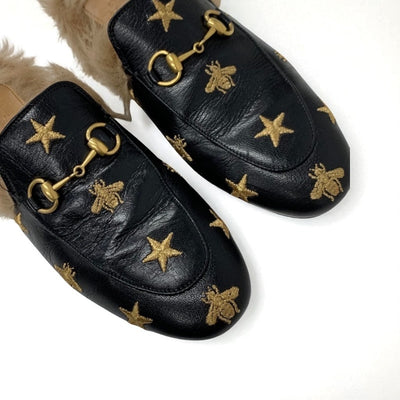 グッチ GUCCI プリンスタウン フラットシューズ 靴 シューズ レザー ファー ブラック ブラウン ゴールド ホースビット スター bee ミュール スリッパサンダル