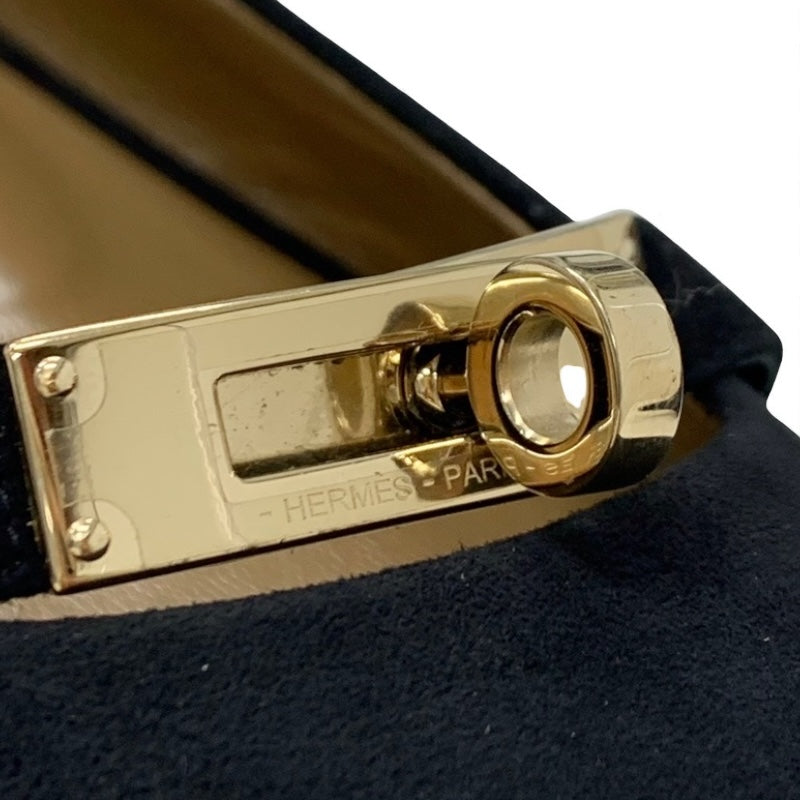 エルメス HERMES ビルバオ フラットシューズ 靴 シューズ スエード ブラック 黒 ゴールド ケリー金具