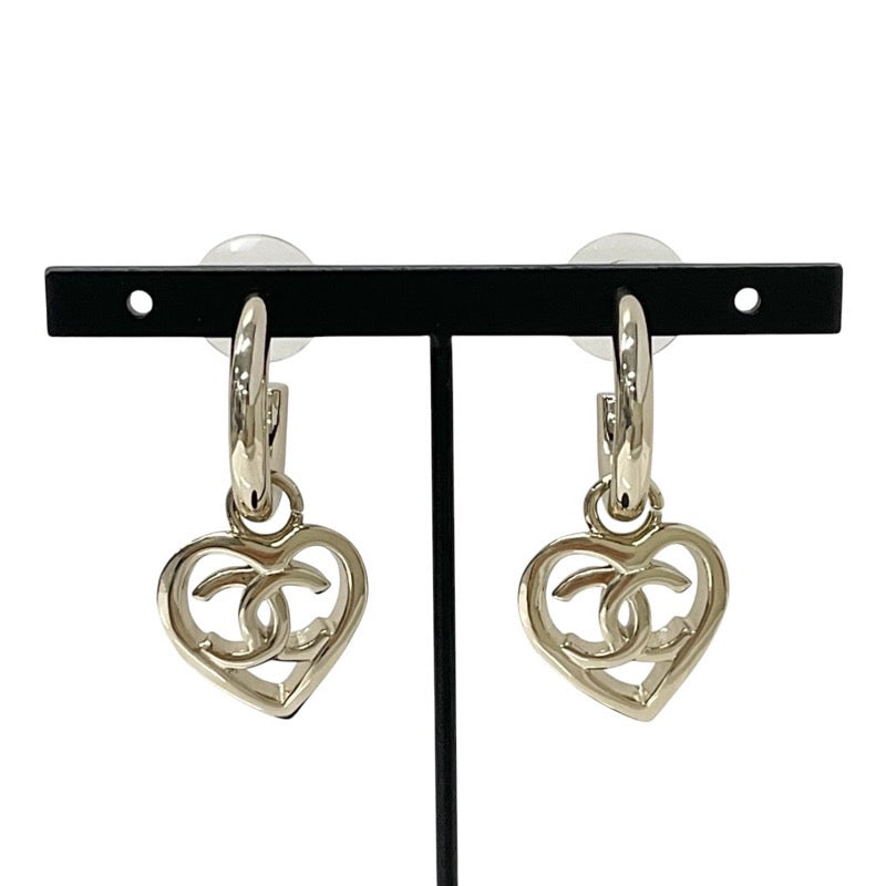 Chanel Earrings Gold Coco Mark Heart Hoop