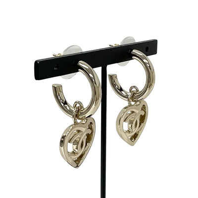 Chanel Earrings Gold Coco Mark Heart Hoop