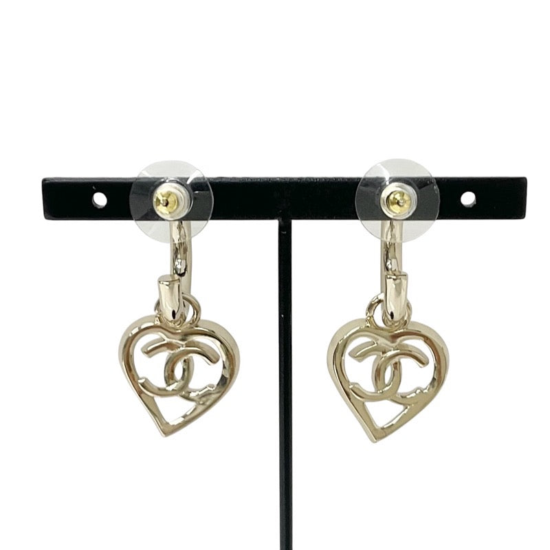 Chanel Earrings Gold Coco Mark Heart Hoop