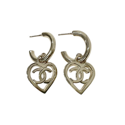 Chanel Earrings Gold Coco Mark Heart Hoop