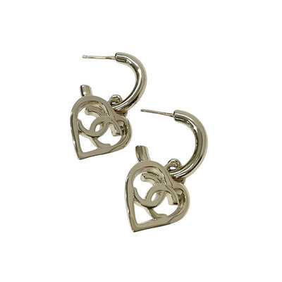 Chanel Earrings Gold Coco Mark Heart Hoop