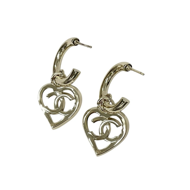 Chanel Earrings Gold Coco Mark Heart Hoop