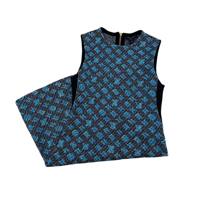 ルイヴィトン LOUIS VUITTON モノグラム ワンピース シルク ブルー系 ノースリーブ