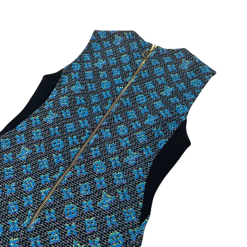 ルイヴィトン LOUIS VUITTON モノグラム ワンピース シルク ブルー系 ノースリーブ