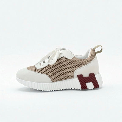 エルメス HERMES バウンシング スニーカー 靴 シューズ ファブリック スエード ベージュ ホワイト 未使用