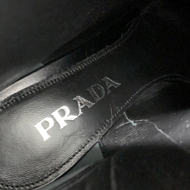 PRADA boots, short boots, shoes, leather, black, triangle logo