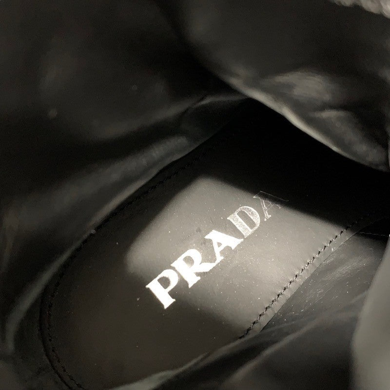 PRADA boots, short boots, shoes, leather, nylon, black, silver, triangle logo, lace-up