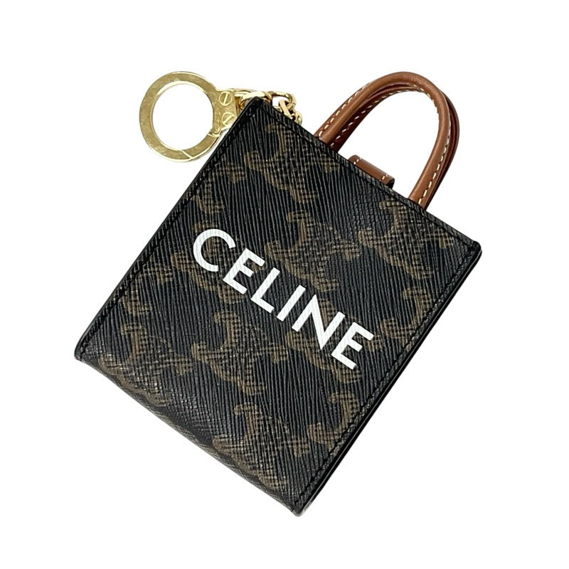 CELINE Charm Brown Gold Triomphe Canvas Logo Micro Vertical Hipper