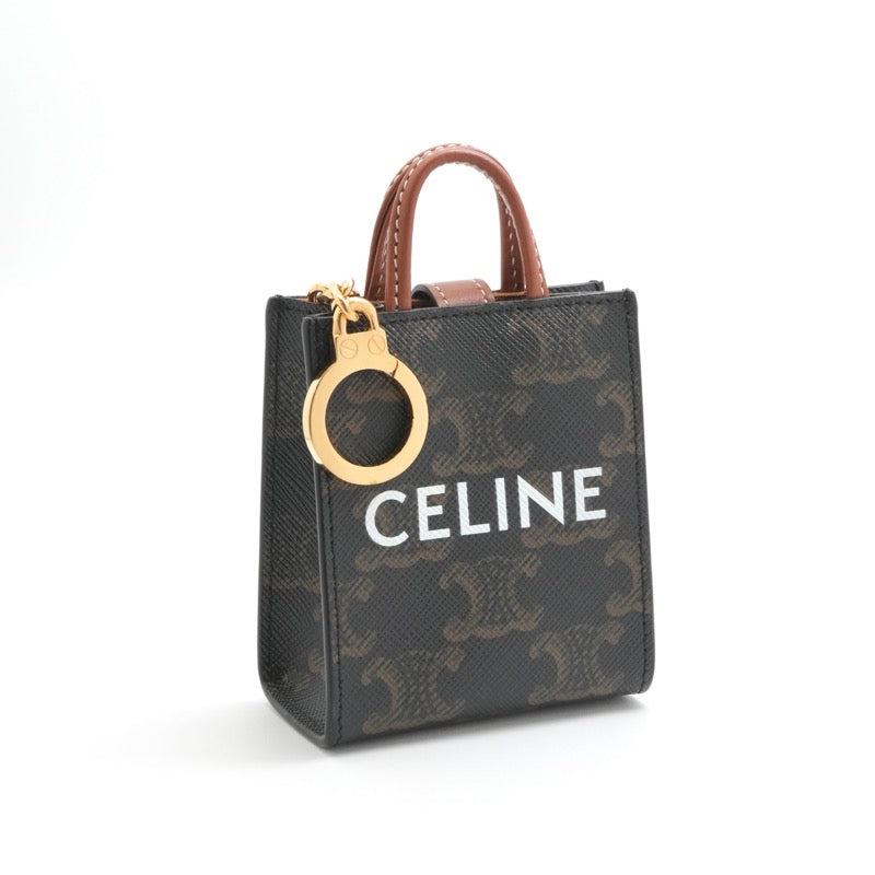 セリーヌ CELINE チャーム ブラウン ゴールド トリオンフキャンバス ロゴ マイクロ バーティカル カバ