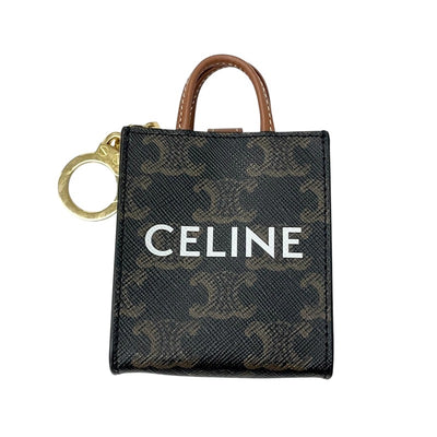 CELINE Charm Brown Gold Triomphe Canvas Logo Micro Vertical Hipper