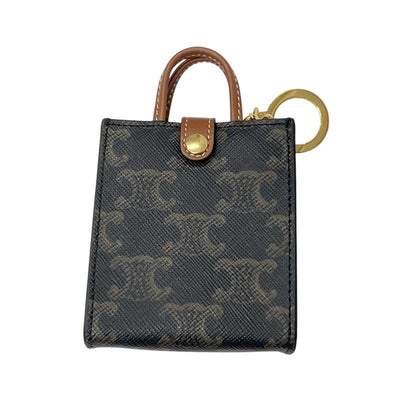 CELINE Charm Brown Gold Triomphe Canvas Logo Micro Vertical Hipper