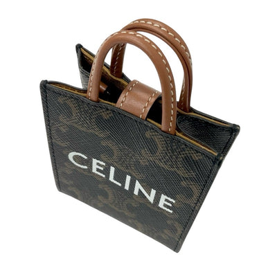 CELINE Charm Brown Gold Triomphe Canvas Logo Micro Vertical Hipper